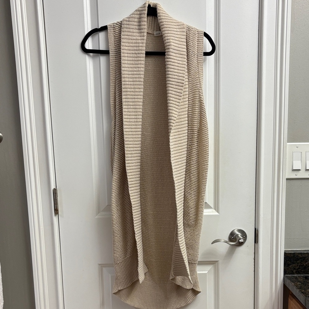GAP Beige Sleeveless Open Cardigan